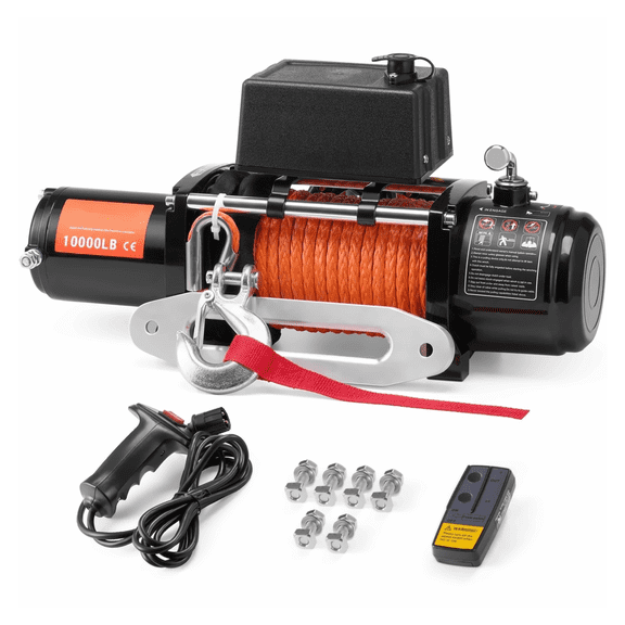 Electric Winch 10000 lb Truck, Synthetic Rope Waterproof, Remote Control