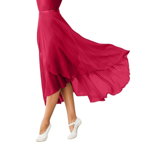 Falda cruzada de gasa para mujer, talla única - Falda larga transparente con cintura de satén, disponible en 7 colores - Adecuada para ballet, yoga y actuaciones