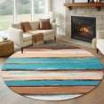 thumbnail image 3 of Brown Turquoise Board Round Area&nbsp;Rug 7ft Abstract Wood Grain Non-Slip&nbsp;Washable Circle Rugs Soft Felt Indoor Floor Mat for Bedroom Kitchen Living Room Bathroom, 3 of 9