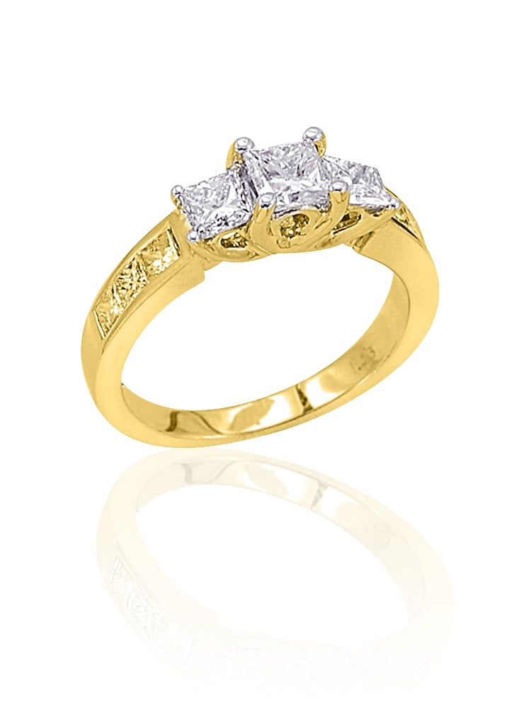 3 Diamond Princess Cut Ring 1 ct. in 14K Yellow Gold by Katarina