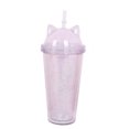 thumbnail image 1 of Vaso Glitter con Popote y Tapa con Orejas de Gato Gatito Transparente HappyWare 400ml Glitter Transparente, 1 of 3