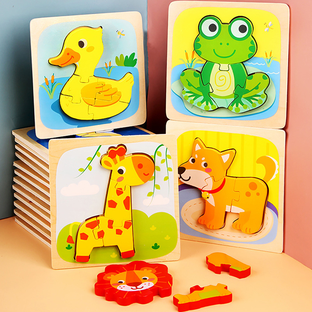 Yesbay Cartoon Frog Train Animal 3D Wooden Jigsaw Puzzles Board Education Kids Toy - image 2 of 8