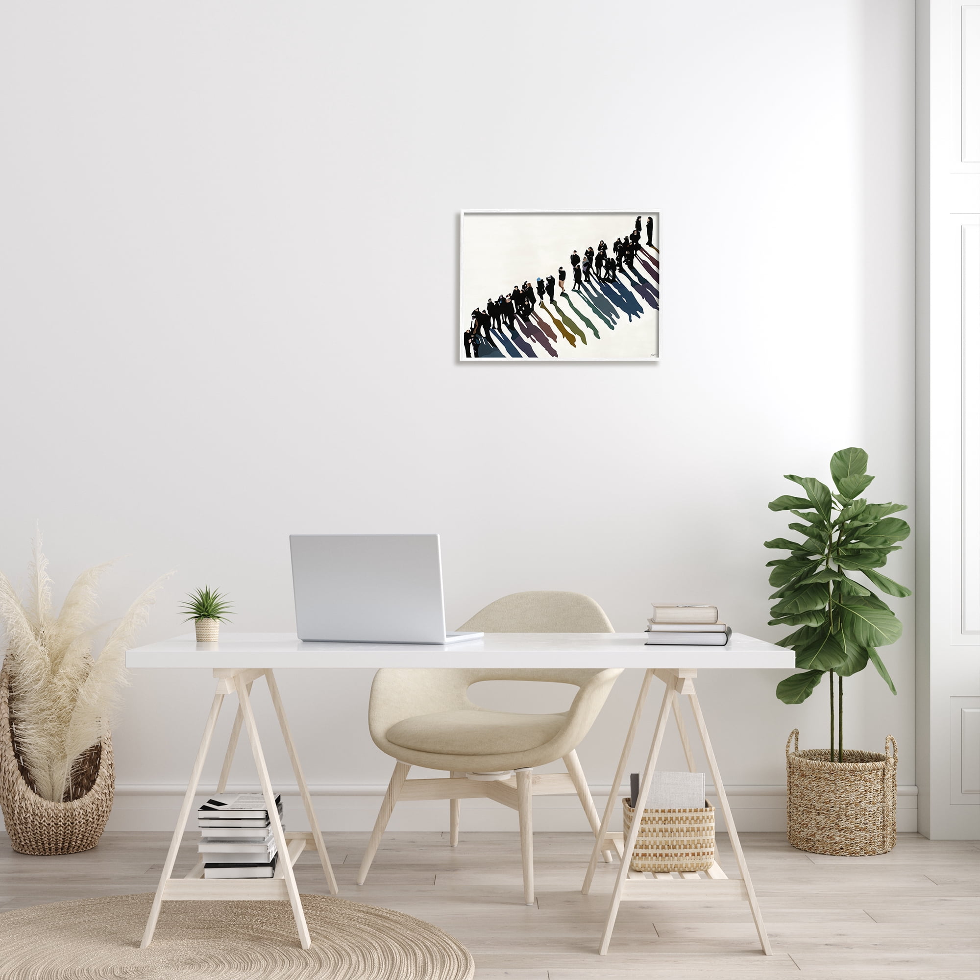 Stupell Industries People Walking In Line Rainbow Tone Shadows Abstract Painting White Framed Art Print Wall Art, 16 x 20