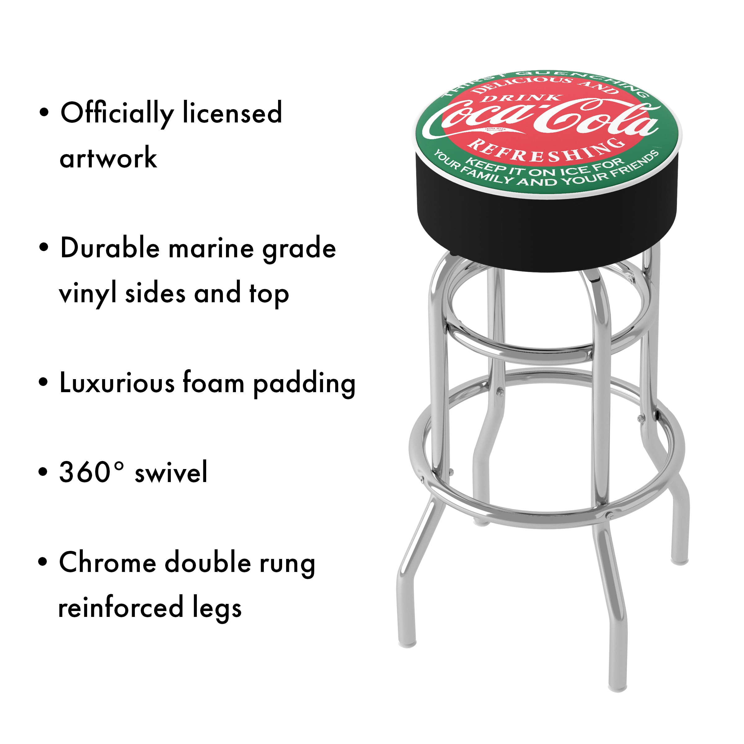 Trademark Gameroom Coca-Cola Red & Green Bar Stool with Padded Seat