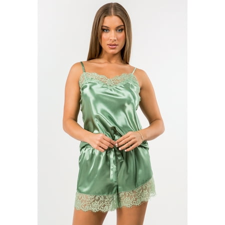 

Just Sexy Lingerie Women s Sexy Satin Cami and Short Set in Green Large