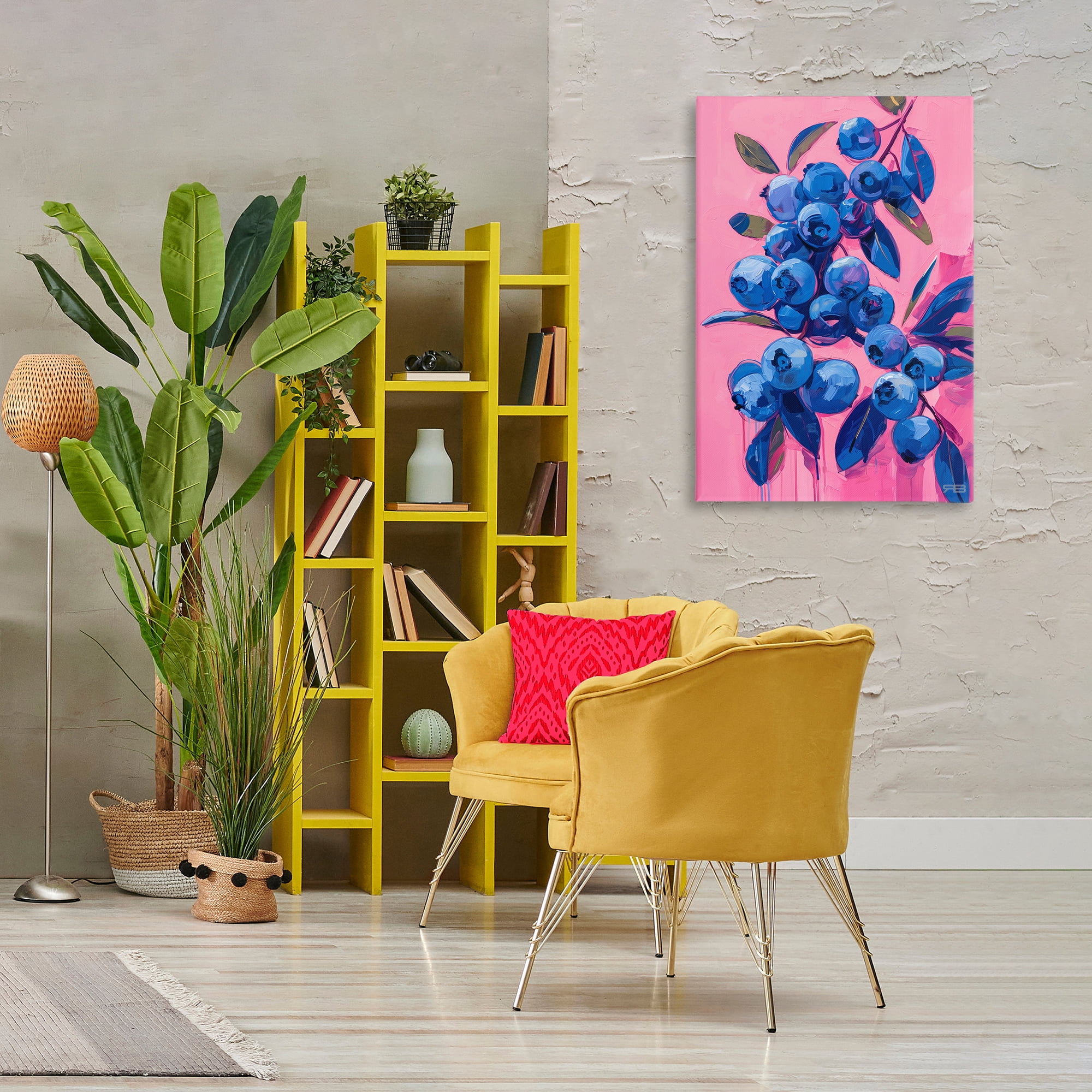 Stupell Industries Vibrant Blueberries on Pink Food & Beverage Painting Wrapped Canvas Art Print Wall Art, 24 x 36
