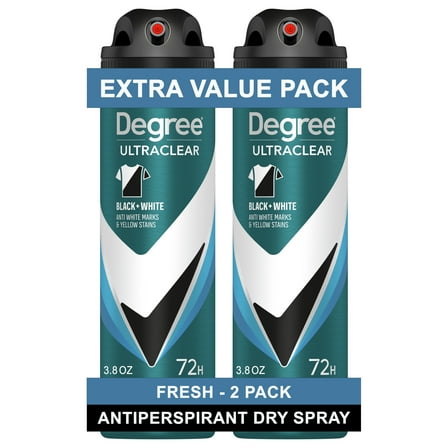 Degree Ultra Clear Long Lasting Men's Antiperspirant Deodorant Dry Spray Twin Pack, Fresh, 3.8 oz