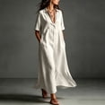 thumbnail image 4 of Women's V Neck Maxi Dress, Elegant Collared Boyfriend Tunic Dress, Solid Color Loose Kaftan Lounge Dress for Travel and Office, 4 of 6