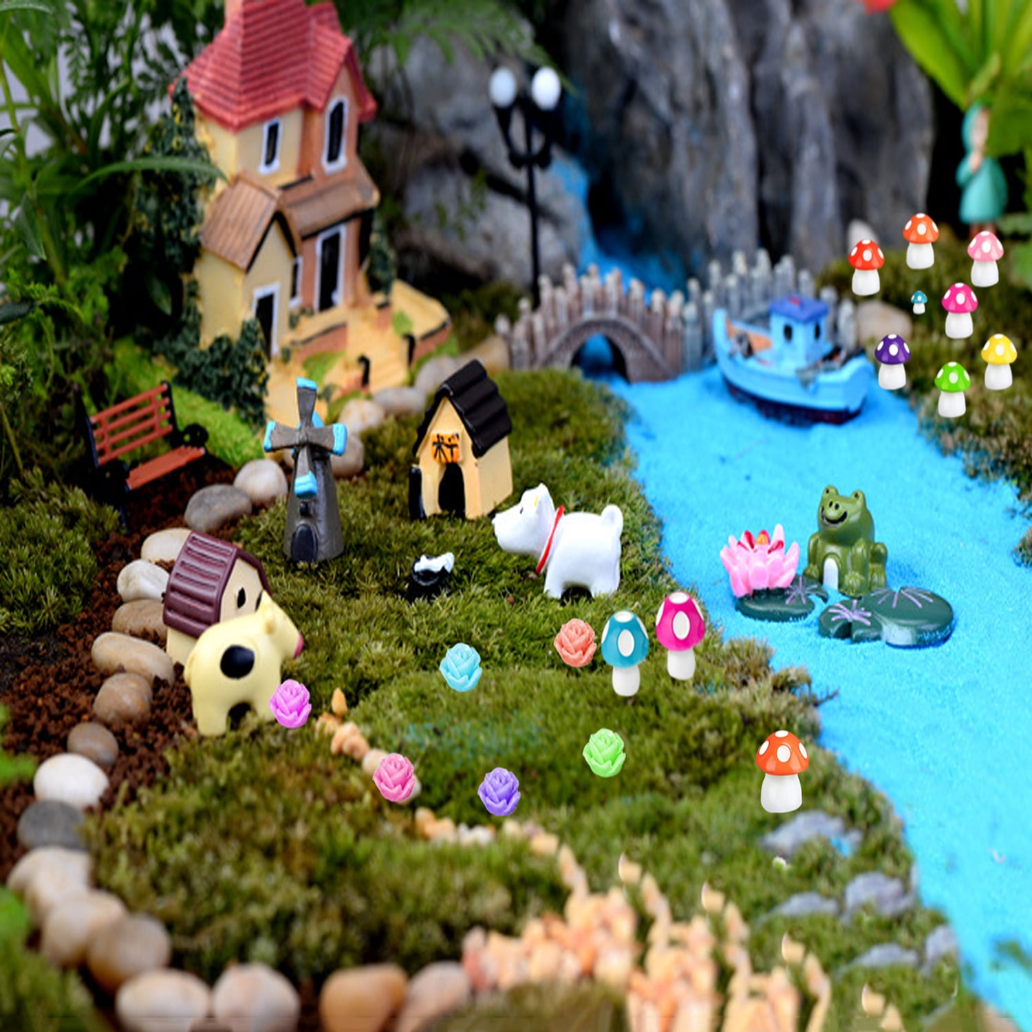 115 Miniature Fairy Garden Accessories, Fairy Garden Kit, Fairy Garden Animals, Miniature Figurines, Micro Landscape Ornaments Kit, Garden DIY Kit for Dollhouse Decoration Plant House Decor