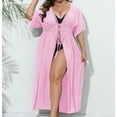 thumbnail image 2 of Lovskoo 2024 Swimsuit Coverup for Women Short Sleeve Bathing Suit Bikini Beach Tassels Loose Hollow Out Cover Up Coat Cardigan Pink Free Size, 2 of 7