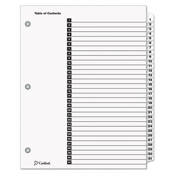 Cardinal 60113CB 31 Tab 1 - 31 Letter Traditional Onestep Index System - White (31/Set)