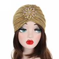 thumbnail image 5 of 320mm Golden Gorro turbante indio para mujer, gorro Hijab plisado de terciopelo suave para la cabeza, gorro con broche, joyería, 5 of 5