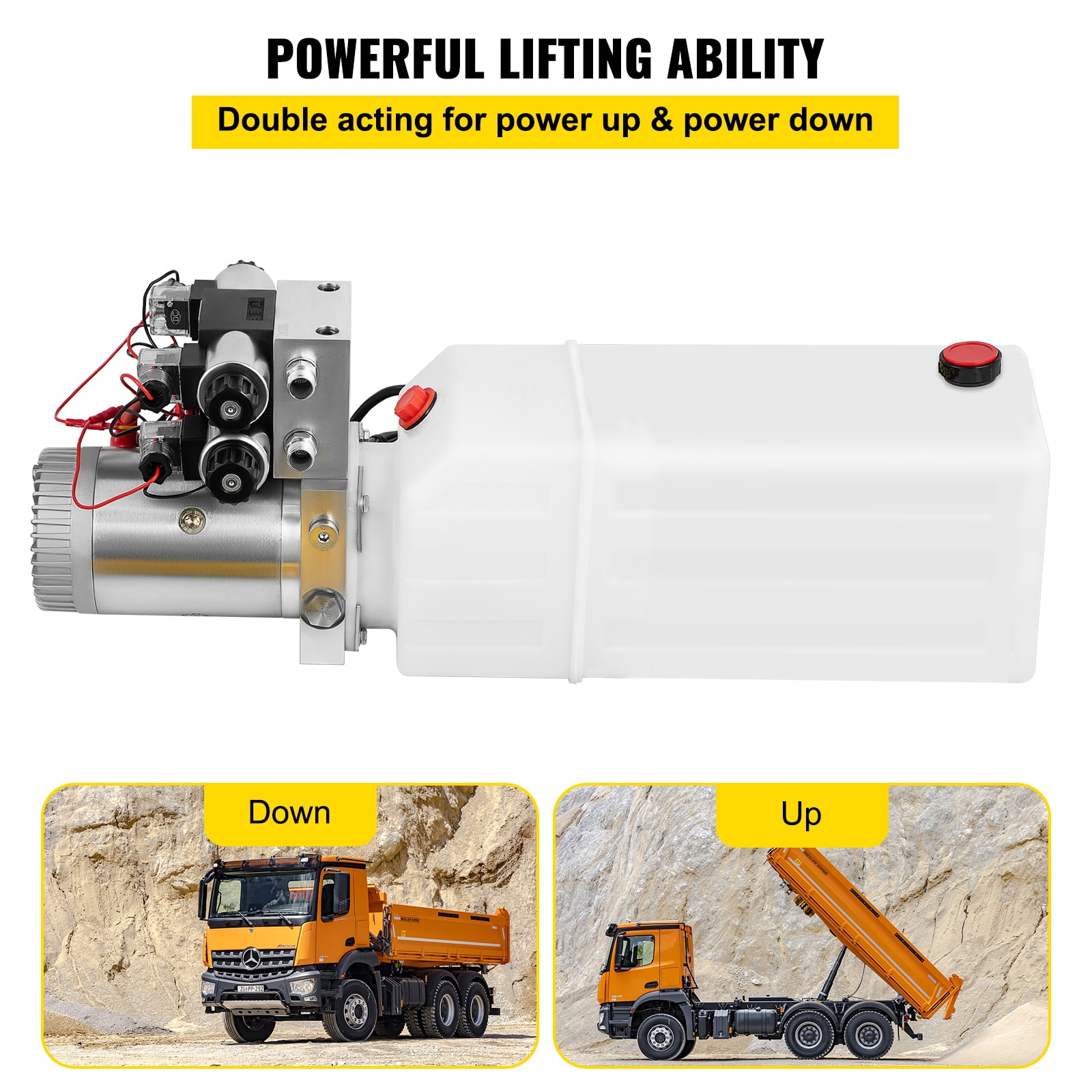 KFFKFF 12V DC Hydraulic Power Unit, Double Acting with Dual Solenoid, 8L Plastic Reservoir, Up to 200 Bar Pressure, Ideal for Vehicle Lifting