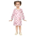 thumbnail image 2 of long-sleeved dress Cartoon Animal Plaid Pink A-line dress with ribbed cuffs Soft and comfortable, 2 of 6