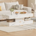thumbnail image 4 of LED Coffee Table with Storage Shelf, High Glossy Faux Marble Storage Center Tables, Modern Stylish Double-Layer Accent Tables with Marbling Print for Living Room & Small Spaces,White, 4 of 8