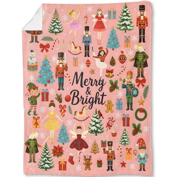 Nutcracker Christmas Decorative Blanket,Ballet Fairy Mouse King Tree Print Decoration,Flannel Winter Pink Blankets for Couch Bed Sofa,Holiday Home Decor,Xmas Festival Gifts 50x60 Inch