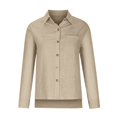 thumbnail image 3 of Mohiass Linen Shirts for Women Summer Long Sleeve Lapel Button Down Blouse Lightweight Gauze Loose Casual Fashion Shirt Khaki 4XL, 3 of 6