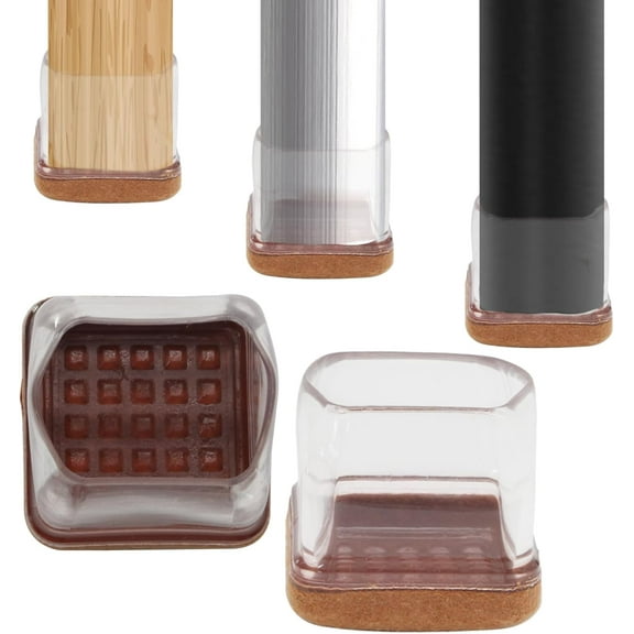 8pcs Chair Leg Floor Protectors with Felt, Clear Square Chair Leg Tips Caps, Non Slip Furniture Leg Caps Covers Fit for 1.1"-1.57" (28-40mm) Square Feet