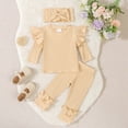 thumbnail image 2 of NOLDARES Toddler Baby Girl Fall Clothes Long Sleeve Shirt Tops and Bell Bottoms Pants 2 Piece Outfits for Girls(Beige,0-6 M), 2 of 5