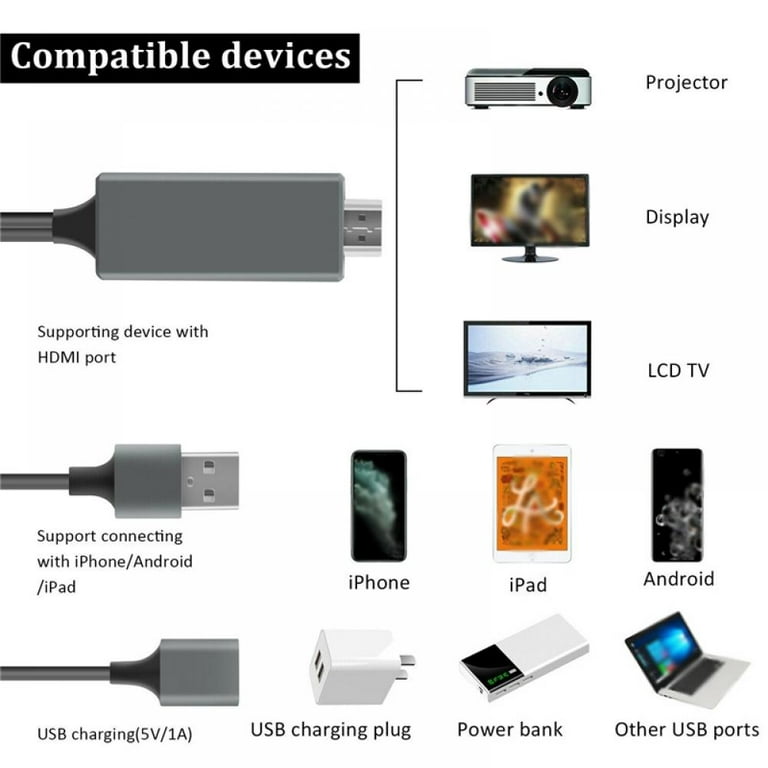 HDMI Adapter USB Cable MHL 4K HD Video Digital Converter Cord for Samsung  Galaxy S20 S10 S9 Note 20 LG G8 G5 Android Phone iPad Pro iMac MacBook Dell  Mirroring Charging to
