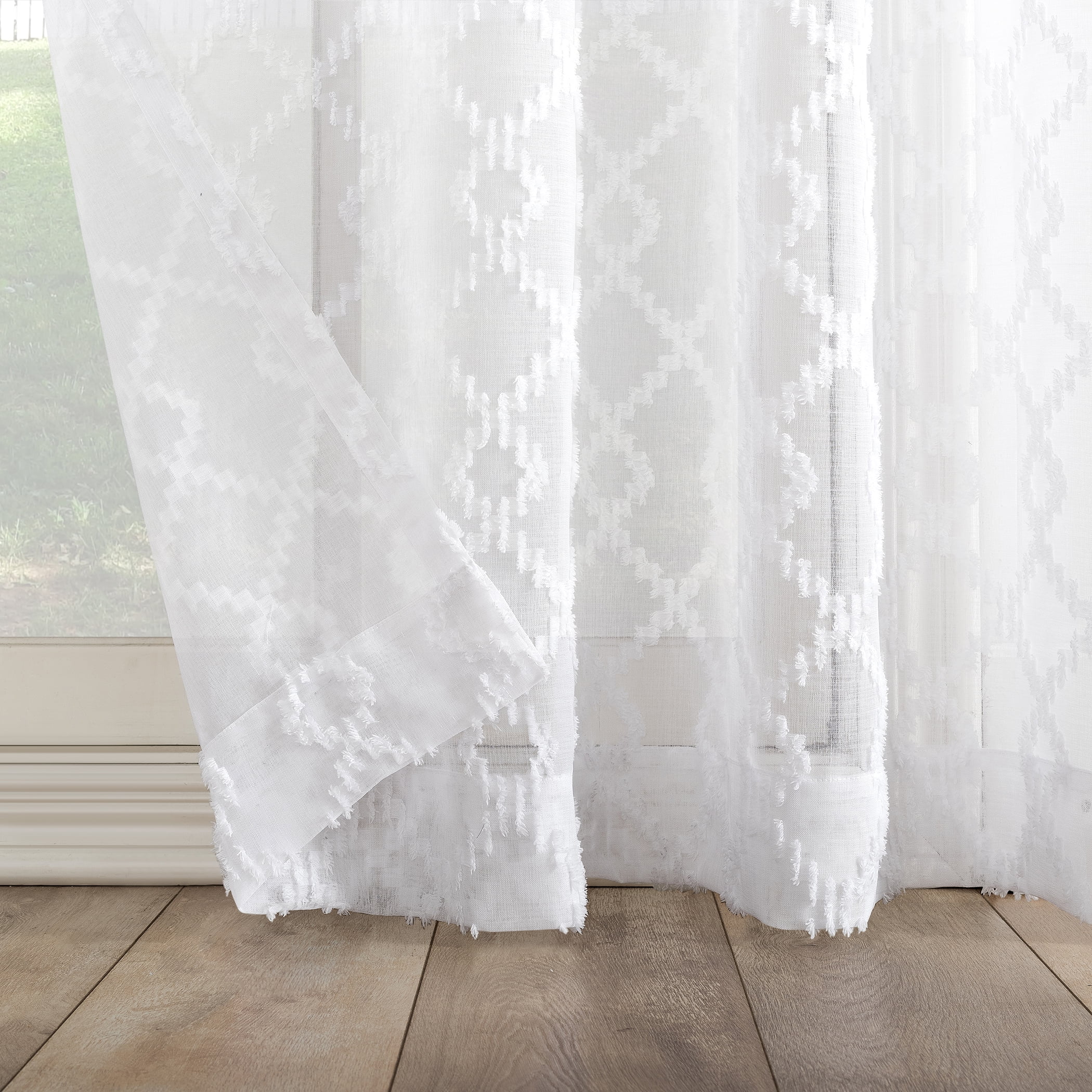 No. 918 Tina Geometric Clipped Semi-Sheer Rod Pocket Kitchen Curtains, 54"x36"
