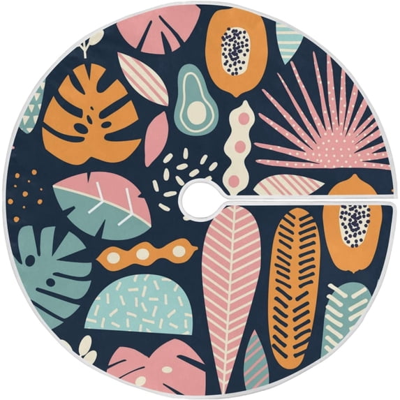 FMSHPON Jungle Fruits Xmas Christmas Tree Skirt Stand Mat for Holiday Party Decoration Indoor Outdoor 48 inches