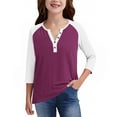 thumbnail image 6 of WMTBSRSW Raglan 3/4 Sleeve Tops for Girls Casual Basic Tees Fall Winter Color Block Henley Shirts Blouse 3-14 Years11 Years, 6 of 6