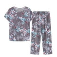 thumbnail image 2 of Sakmal Short Sleeve Pajamas Sets for Women Cropped Cotton and Linen Loose Fit Floral 2 Piece Ladies Sleepwear Plus Size, 2 of 3
