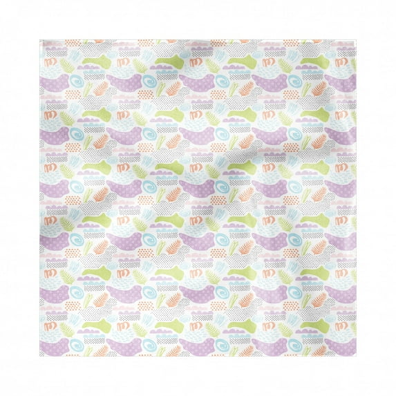 Doodle Decorative Satin Napkins Set of 4, Children Style Pastel Rain Drops Clouds Mountains Leaf Waves Geometric Details, Square Fabric Party & Dinner Napkin, 12", Multicolor, by Ambesonne