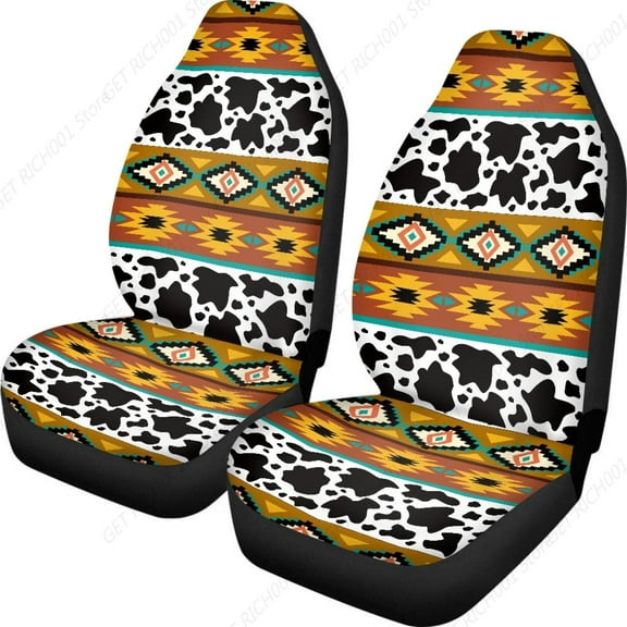 Geometry Cow Print Car Seat Covers Front Seat Car Accessories 2 Pcs Vehicle Front Bucket Seat Protectors Universal Seat Covers 2 Piece