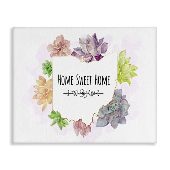 Stupell Industries Bohemian Ohio State Home Sweet Home Succulent Watercolor Vignette Canvas Art, 20 x 16, by Ziwei Li