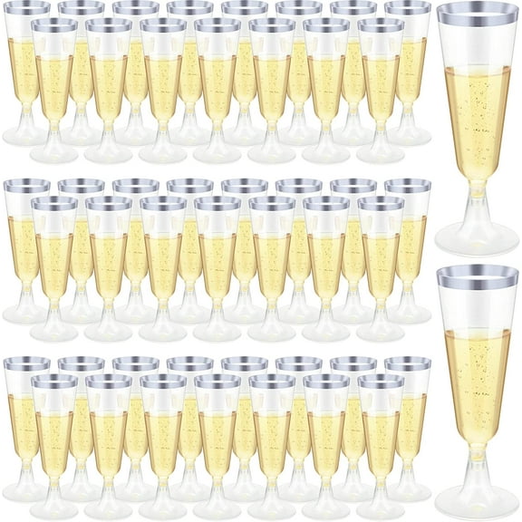 200 Pack Champagne Flutes Cups Plastic 5 Oz Wine Glasses Disposable Toasting Champagne Flutes for Wedding Party Plastic Cocktail Cups Glasses for Celebration(Silver)