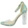 thumbnail image 3 of Delicious Women Thick Block Chunky Clear Perspex High Heels Ankle Strap Open Peep Toe with Transparent Clear Strap Embroidery Stitch Print SHANA-S Turquoise Light Blue 9, 3 of 3