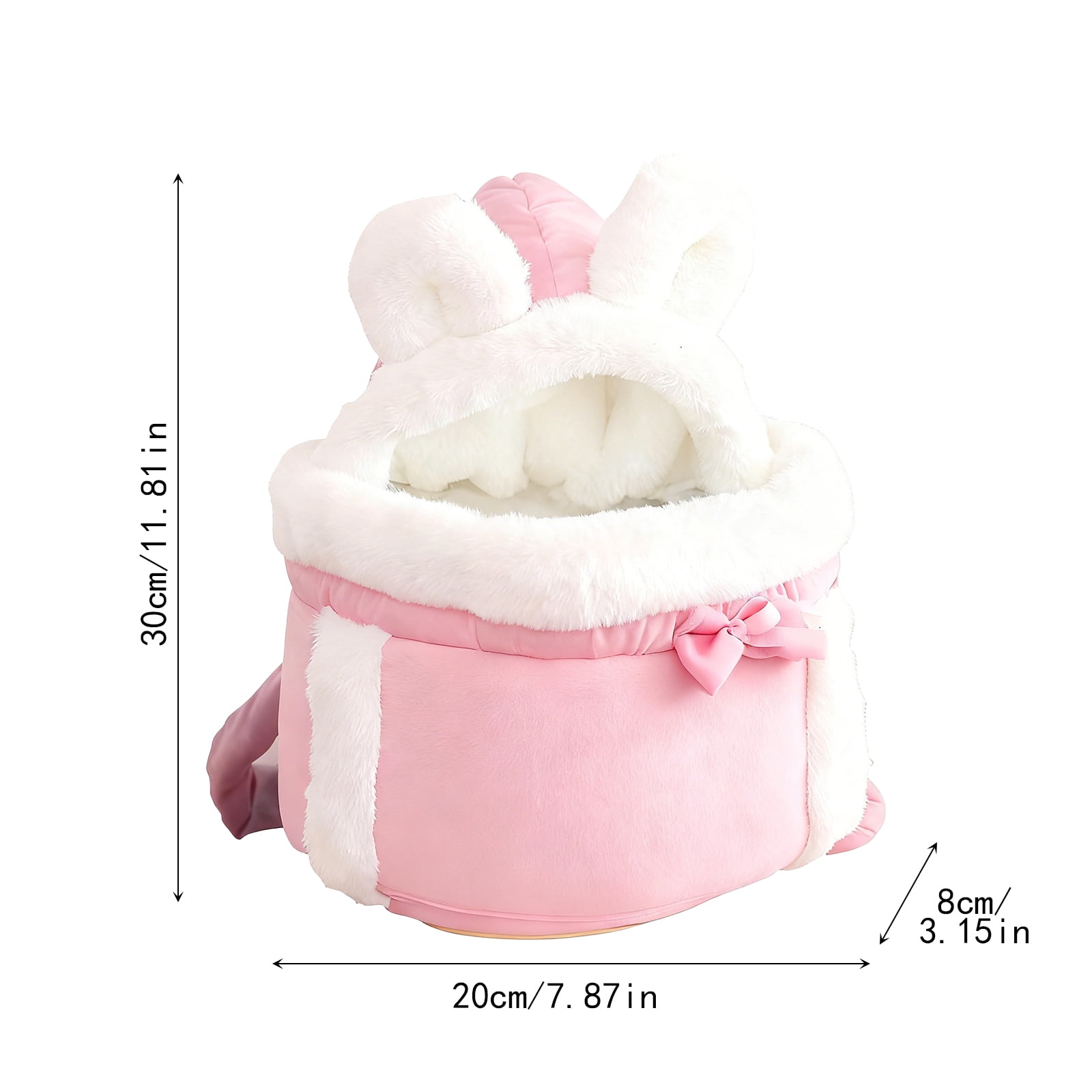 Plush Cat Carrier Backpack, 2-in-1 Convertible Cat Bed Backpack, Gray L Size - Winter Plush Fabric, Cute Bunny Ear Accent, Soft Cozy for Cats, Secure Zipper Fastening - For Cats, Outdoor Travel, Hiki