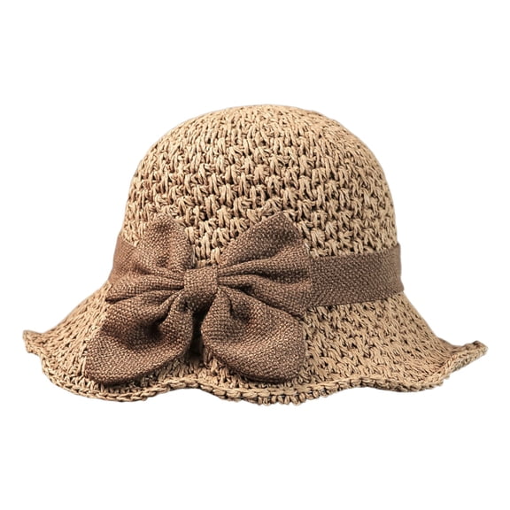 Elegant Woven Straw Sun Hat with Bow Summer Sun Straw Hats for Women Foldable Wide Brim Floppy Beach Packable Travel Bucket Hats