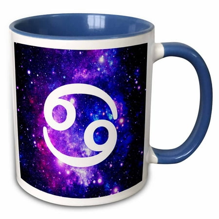 3dRose Cancer star sign on purple space background Cancerian horoscope symbol - Two Tone Blue Mug,