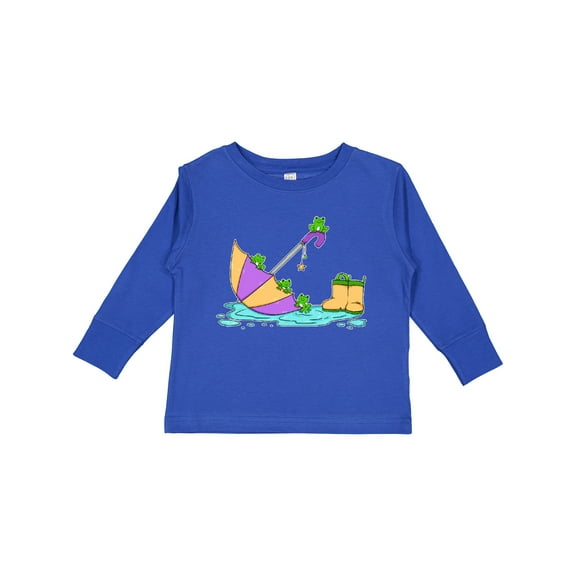 Inktastic Cute Frogs in a Umbrella with Boots Boys or Girls Long Sleeve Toddler T-Shirt