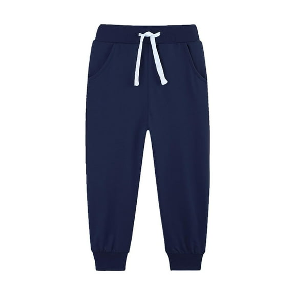 CPNG Unisex Boys Girls Casual Wide Leg Solid Color Sweatpants Elastic High Waist Loose Pants Drawstring Casual Pants(Navy,13-14 Years)