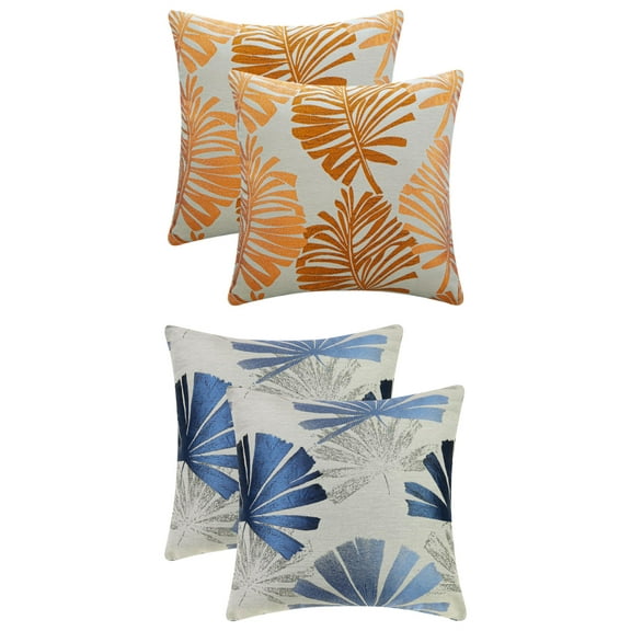 Unique Bargains 4 Pcs Leaves Pattern Throw Pillow Covers 18" x 18" Blue/Orange