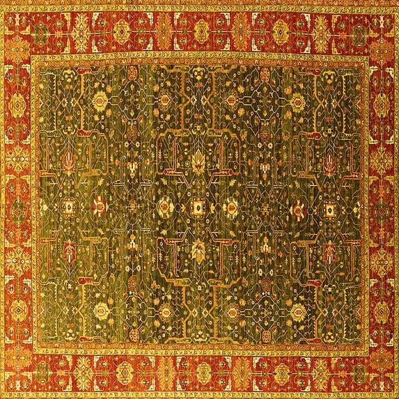 Ahgly Company Indoor Square Oriental Yellow Industrial Area Rugs, 3' Square