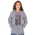 thumbnail image 3 of Breast Cancer Pink Line American Flag Womens Plus Size Graphic Zipper Hoodie Brisco Brands 2X, 3 of 5