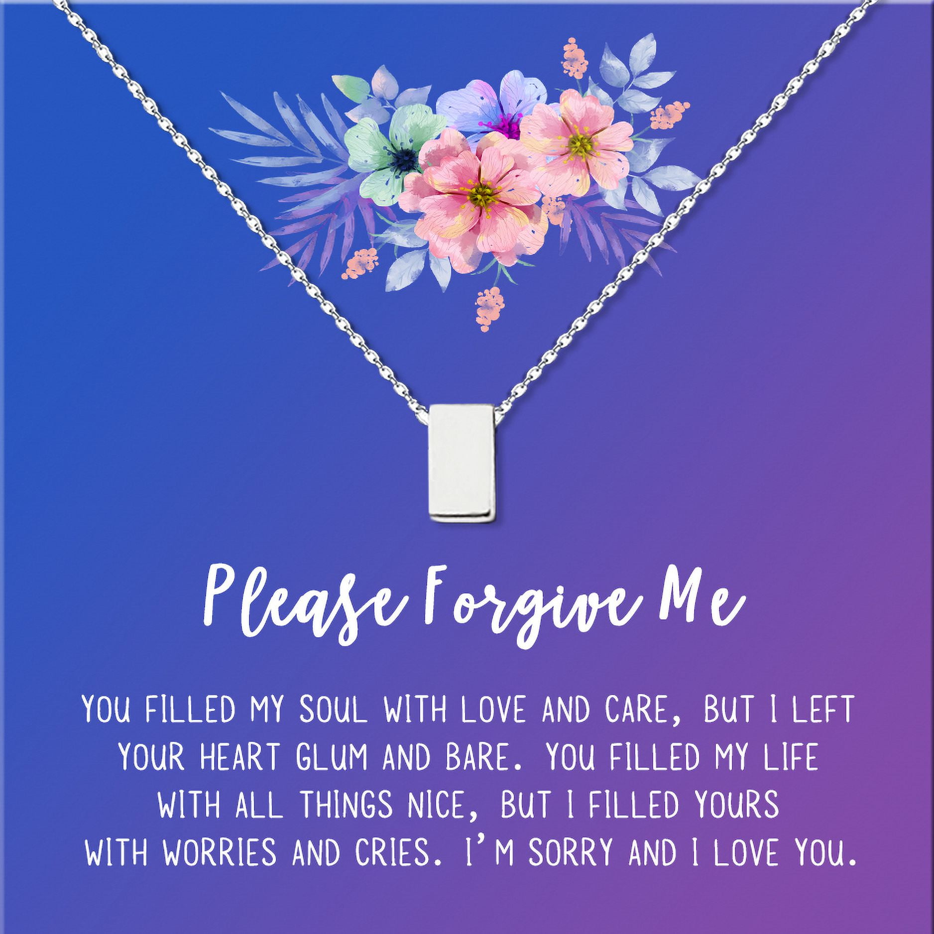 Anavia Forgiveness Gift for Girlfriend, Please Forgive Me Card Necklace, Apology Card, ask for forgiveness Necklace Jewelry Card Gift-[Silver Cube, Blue-Purple Gift Card]