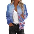thumbnail image 3 of Bovemsi Women's Floral Bomber Jacket 2025 Causal Zip Up Coats Long Sleeve Stand Collar Fall Jackets Lightweight Outerwear Tops Light Jackets, 3 of 7