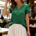thumbnail image 5 of Enjoytime Women's Tops Solid Color Lace Patchwork V Neck Short Sleeve Blouses Summer Vacation Casual Shirts, 5 of 8