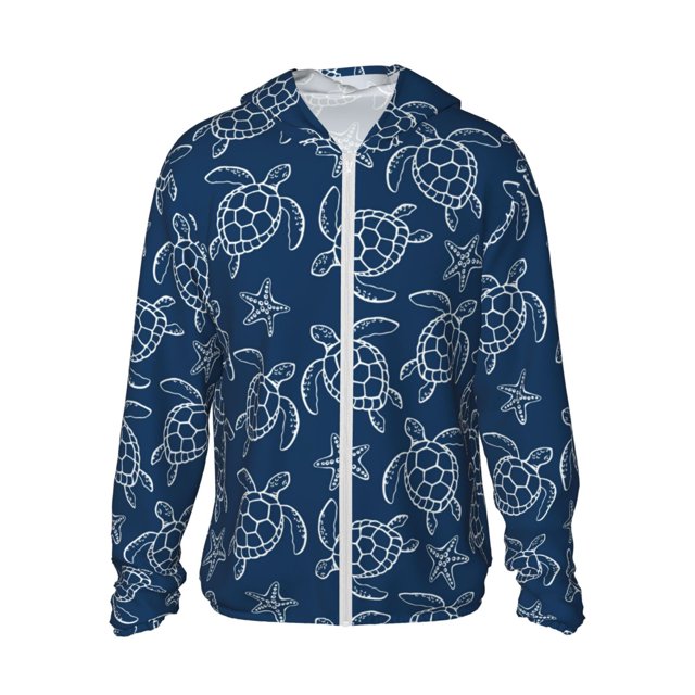 Balery Sea Turtle Sudadera ligera de manga larga con capucha y protección solar UPF 50+ para hombre y mujer, ideal para pesca y running-3X-Large