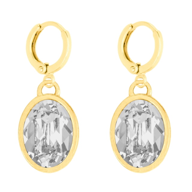 Arete para Mujer con Cristal Swarovski en Forma de Oval – Bañado en Oro 14k– Arete Elegante y Brillante, Aretes de Mujer de Moda– Joyería para Mujer de Moda– Regalo especial Ortiz Espinosa Temporada