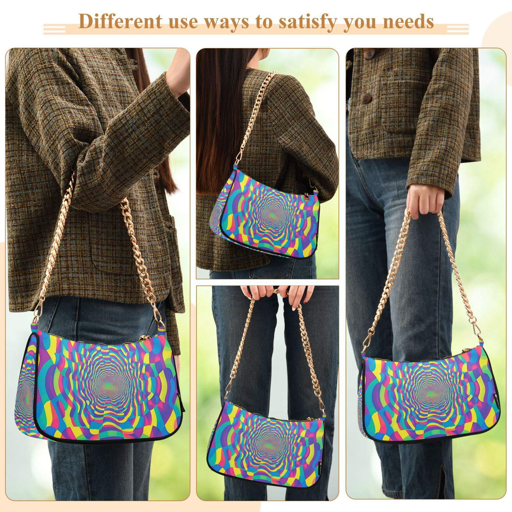 FORMRS Womens Shoulder Bag with Chain Strap Clutch Purse Cute Tote Handbag, Psychedelic Pattern