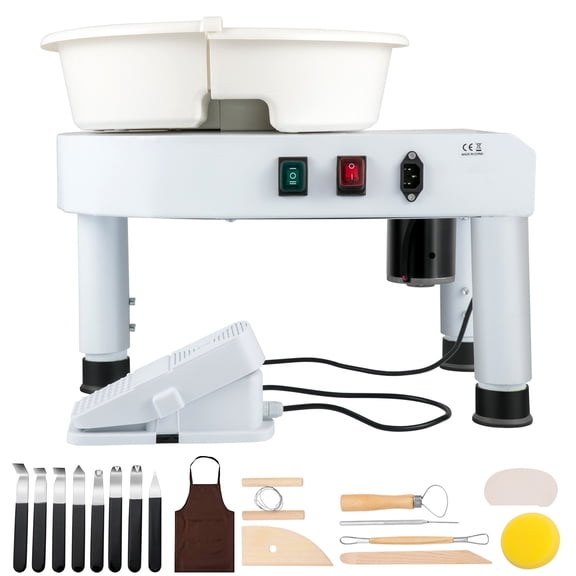 KFFKFF 11in Pottery Wheel with Adjustable Speed, 0-7.8in Lift Leg, Foot Pedal, Detachable Basin, and Sculpting Tool Kit for DIY Art and Craft Projects