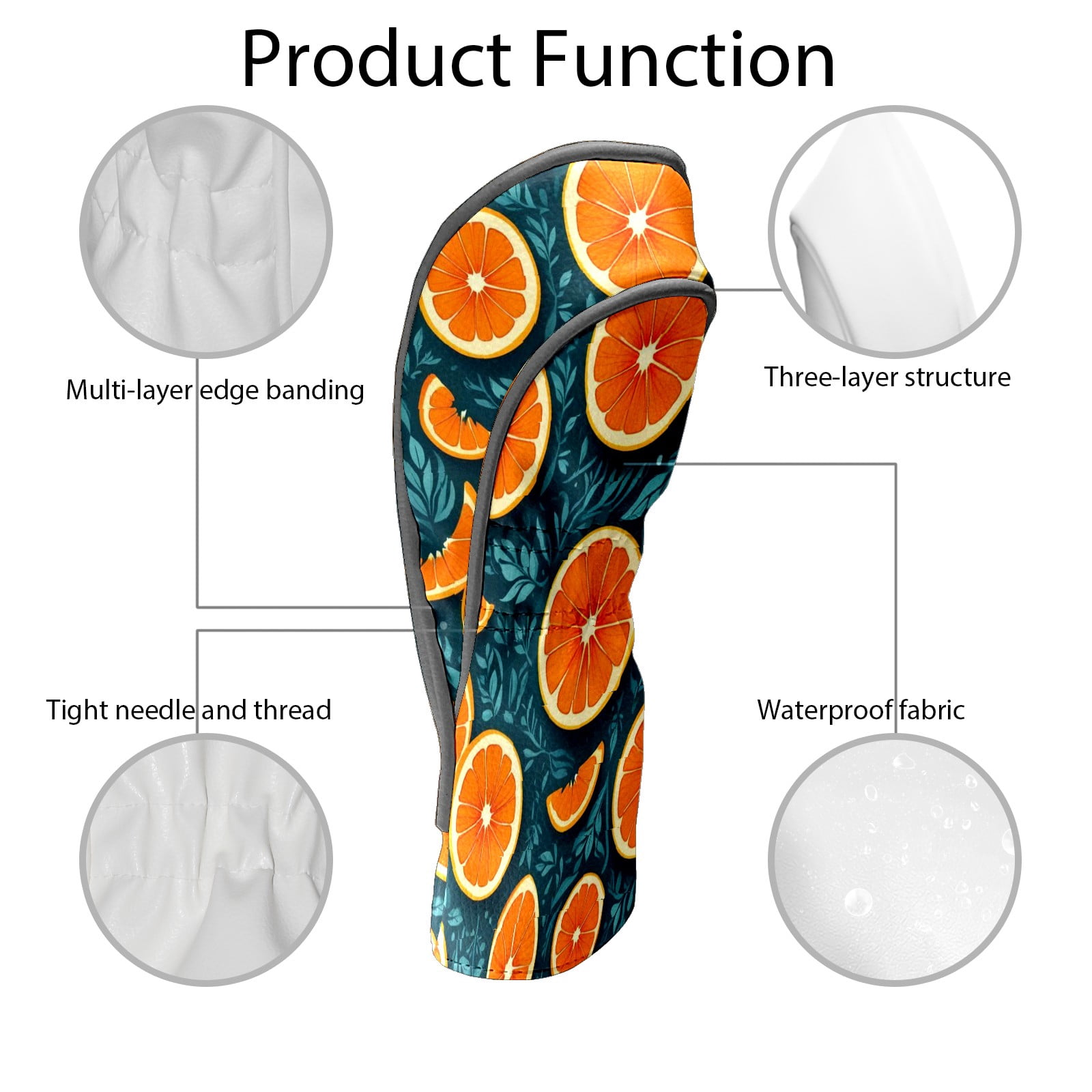 Golf Club Covers, Green Orange Premium PU Leather Driver Hybrid Putter Head Covers with Velvet Lining, Waterproof Golf Gifts for Men Women