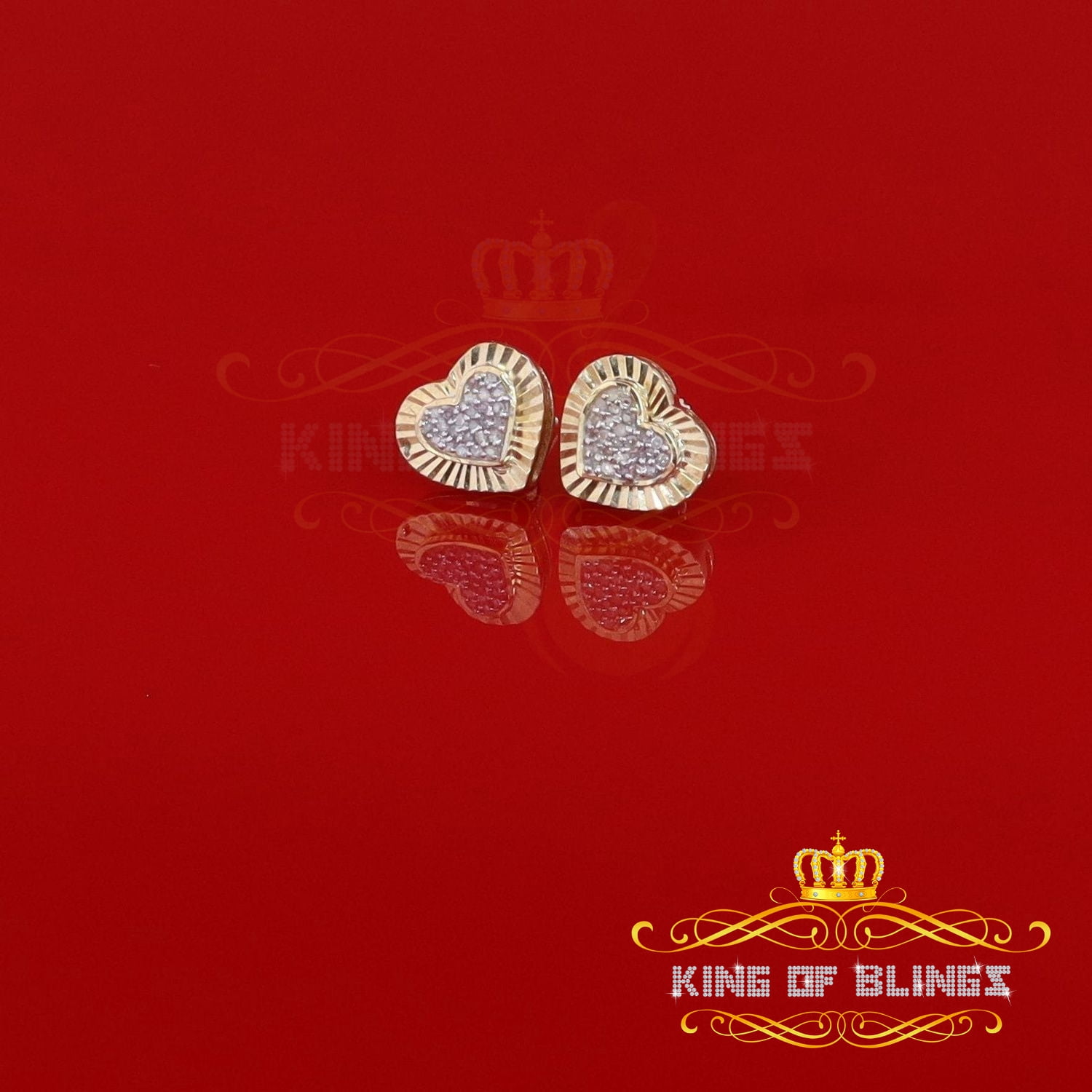 King of Bling's Aretes Para Hombre Heart 925 Yellow Silver 0.15ct Diamond Women's Stud Earring